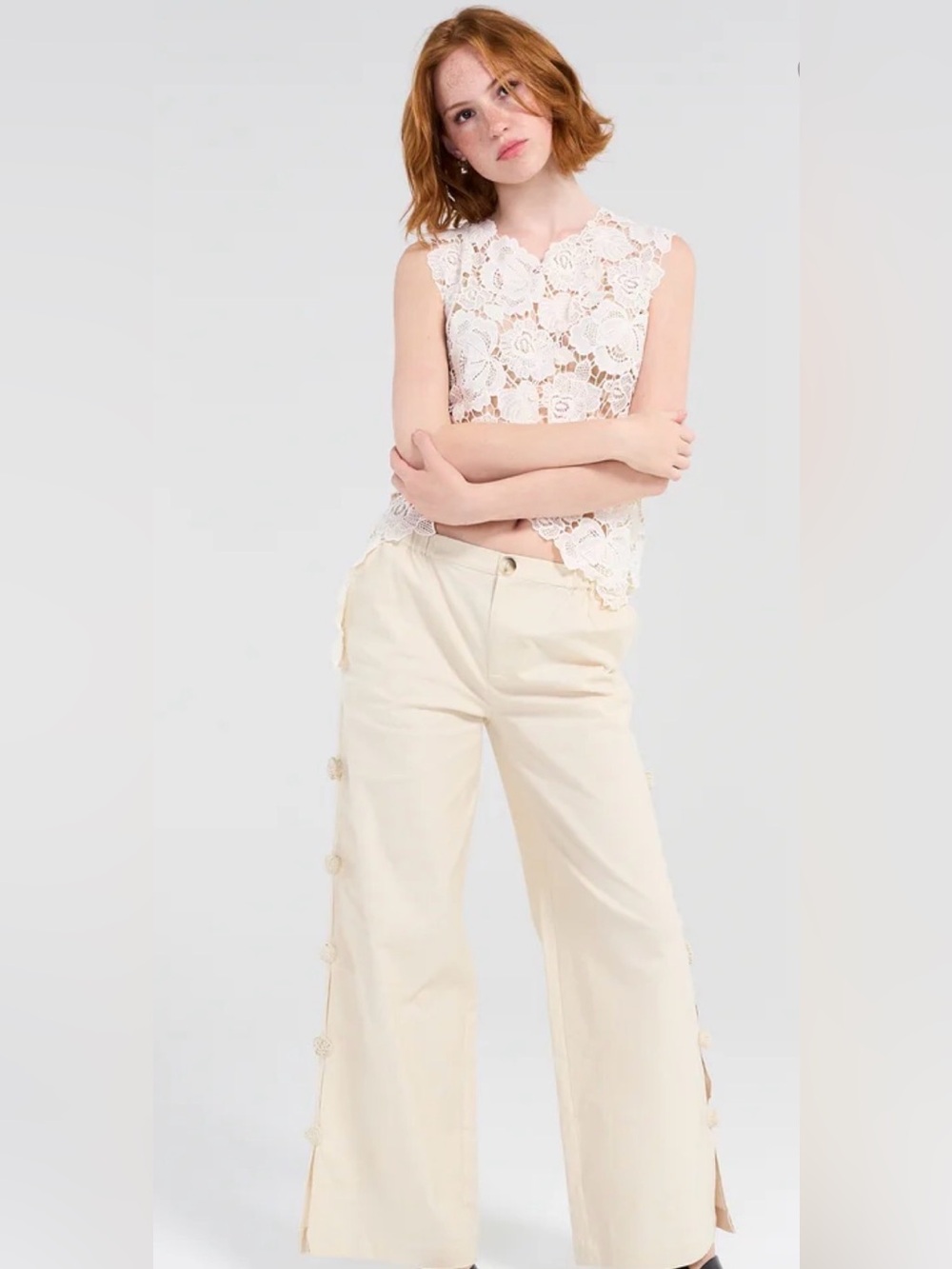 Find Me Now Flowers Blooming Wide-Leg Cream Pants